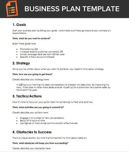 business plans for sales reps